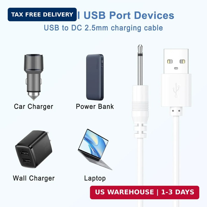 Vanjua 2 Pack Replacement DC Charging Cable, USB to DC 2.5mm Fast Charger Cord A gallery