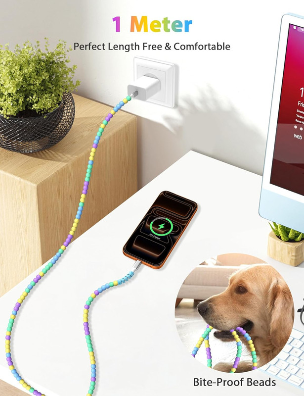 USB C Cable Beaded 3FT 60W Fast Charger Cable for Samsung S26 Ultra S25 A17 A16 gallery