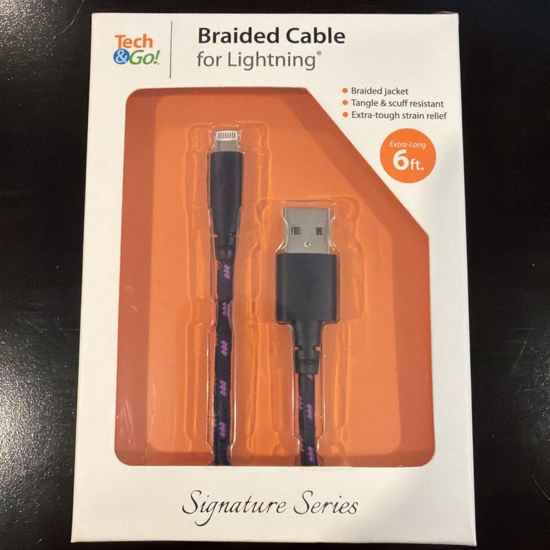 (1-Pk) Tech and Go Braided Cable Black and Purpke 6 ft.