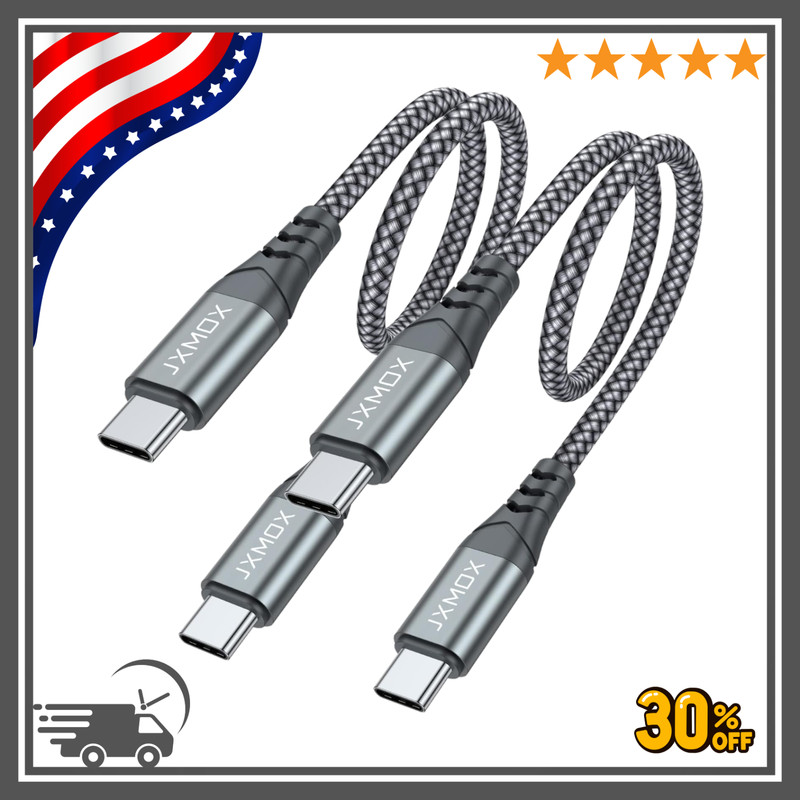 2 Pack 1FT USB-C to USB-C Cable 60W Fast Charging Type C Short Charger Cord Grey