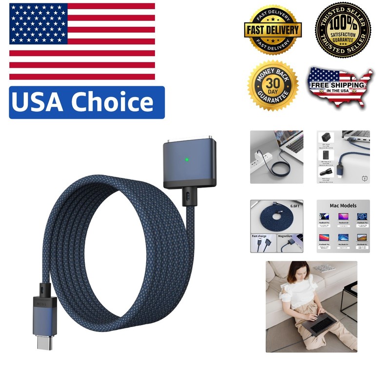 MagSafe 3 to USB-C 6.6ft Cable – Ultra-Fast Charging for All Compatible MacBooks