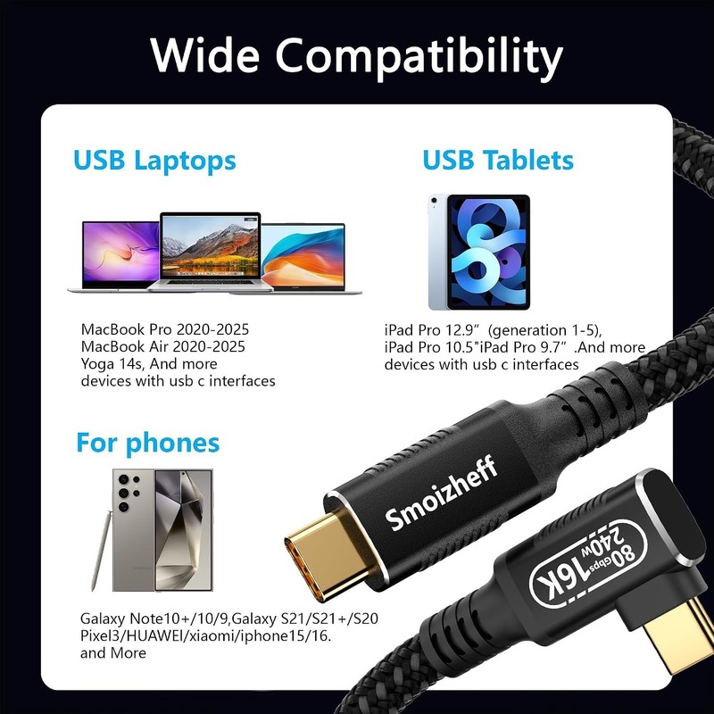 High-Speed 2m USB-C Cable: 80Gbps Data, 240W Fast Charge gallery