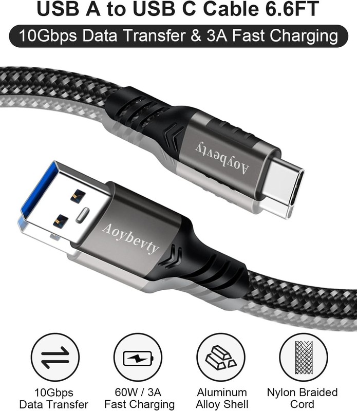 Braided Fast Charging USB A-USB C 6.6Ft Data Transfer Cable Android Auto 60W gallery