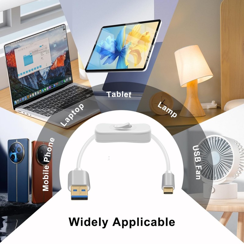 1 PC USB A 3.0 To USB C Cable With Switch 5Gbps Charging Data White 0.6m Cord gallery