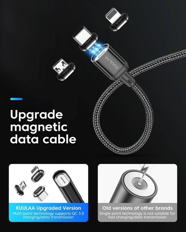 Kuulaa 3Pack Magnetic Charging Cable 3.3ft/3.3ft/3.3ft, Black gallery