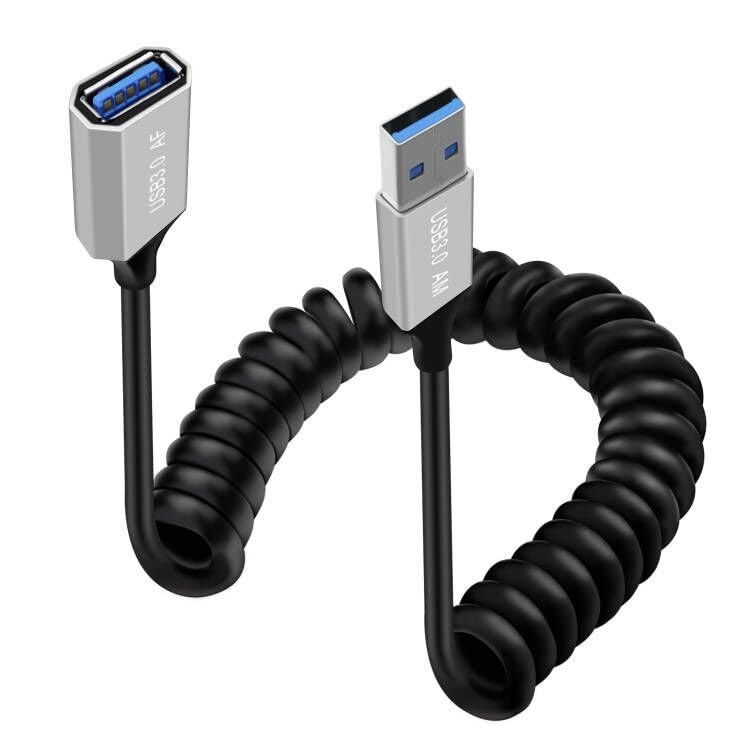 Coiled USB 3.0 Cable Male To Female Extension 5Gbps Laptop Silvery 0.8 m