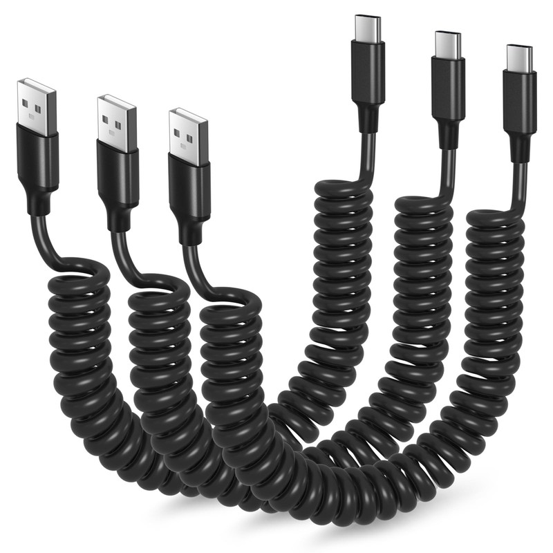 Coiled USB Cable for Car, 3ft Retractable Car Charger Fast Charging Cord 60W …