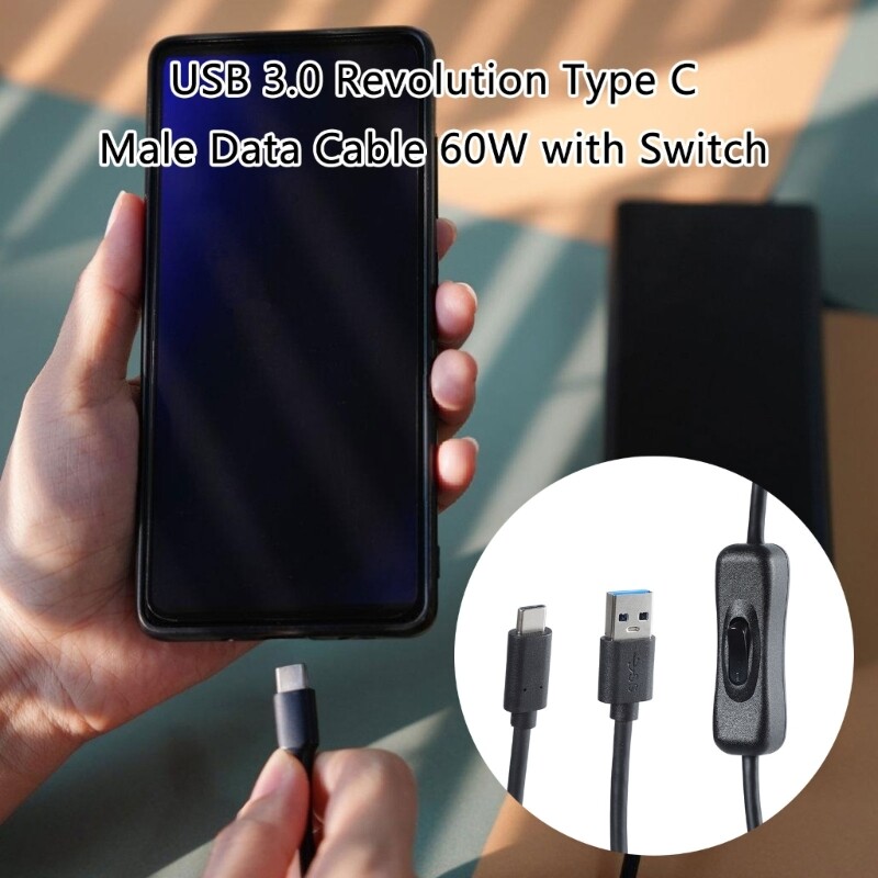 100cm USB A to Type C Extension Cable Data Cord Line with Power Switching Button gallery