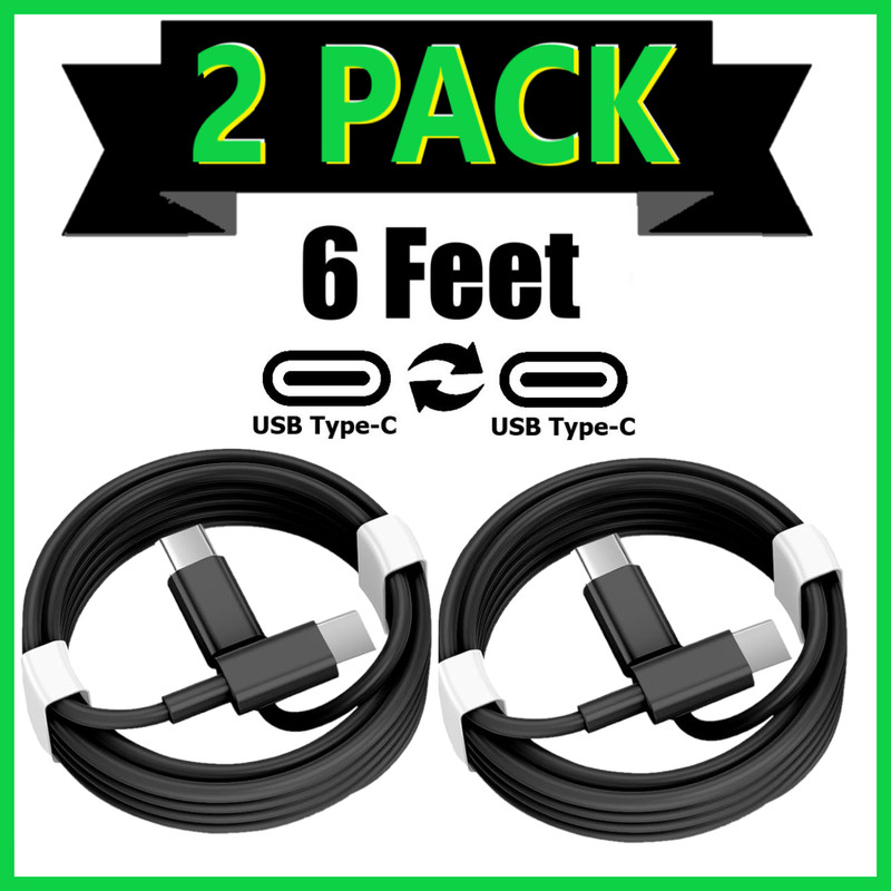 Cable USB C de carga rápida tipo C, blanco y negro, de 1,8 m, paquete de 2