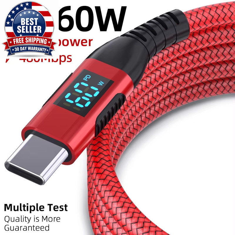 High Quality 1PC USB to Type C Cable 60W Fast Charging Charger Wire LED Display gallery
