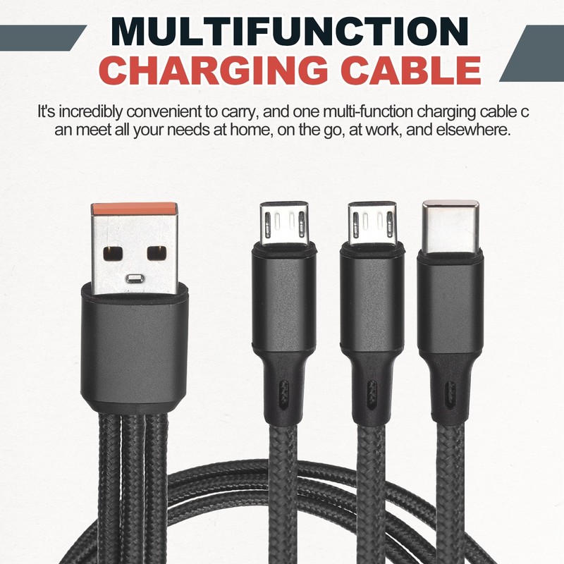 Multi USB A to 2 Micro USB and USB Type C 1 in 3 Out Cable 47", Black gallery