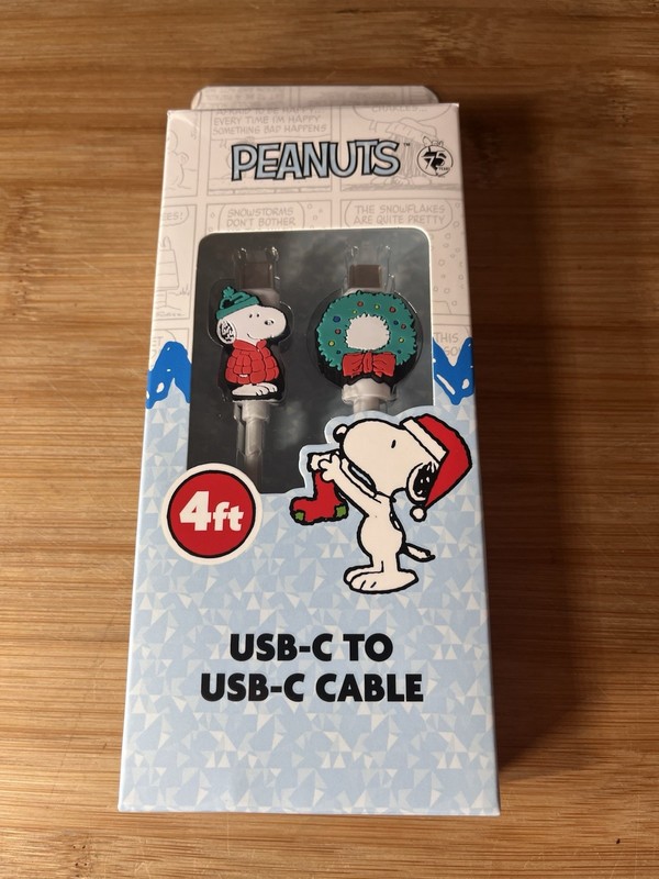 Peanuts Snoopy USB-C Cable 4ft Holiday 75th Anniversary Christmas Stocking NIP
