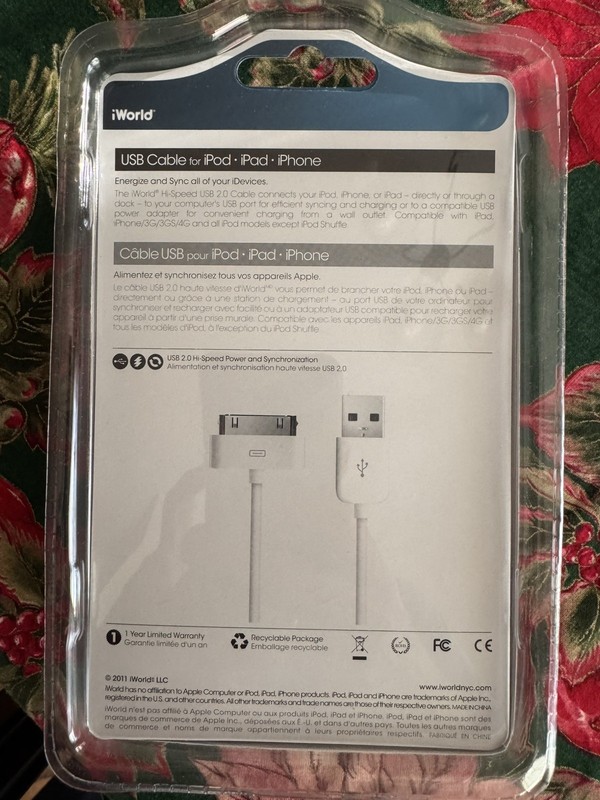 Iworld USB cable For IPODS IPAD IPHONE. 30 Pin cable, 3 Ft Cord gallery