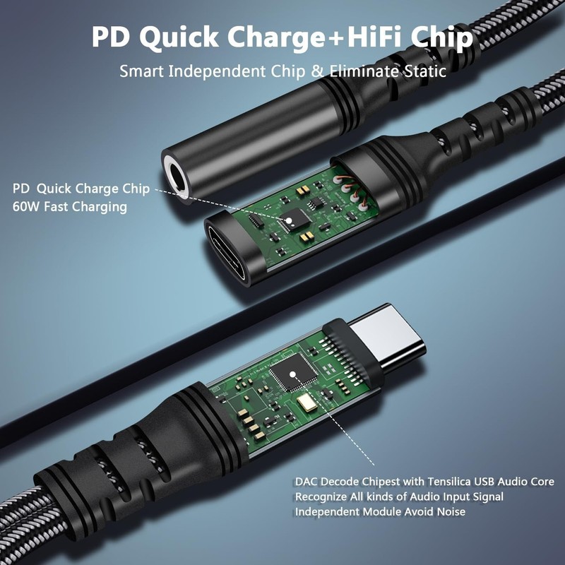 2-in-1 USB C Headphone Adapter with 60W PD Charging - Compatible with Galaxy ... gallery
