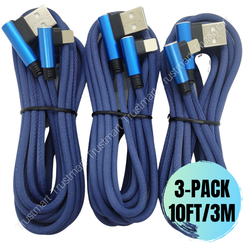 LOT 90 Degree Elbow USB Charger Cable 10FT For iPhone 14 13 12 XR Charging Cord