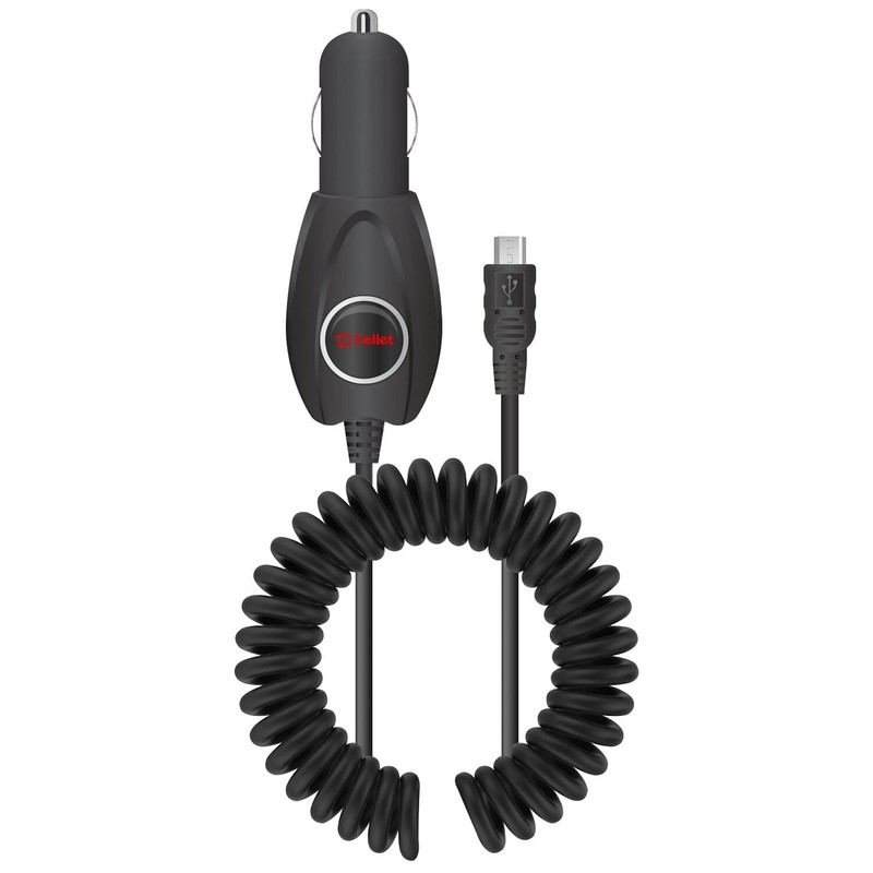 Micro USB Coiled Cable (5.7 ft.) Car Charger, High Powered 5 Watt (1 Amp)