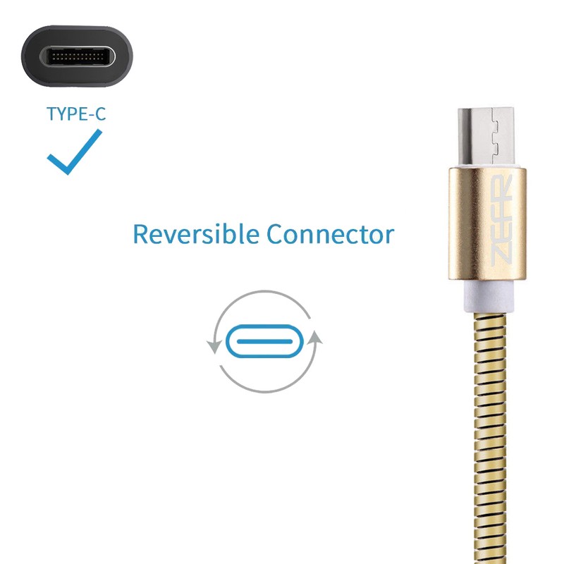 ZEFR ARMORED Steel USB C to USB A (3.3ft/1m) Samsung Google Apple LG (GOLD) gallery
