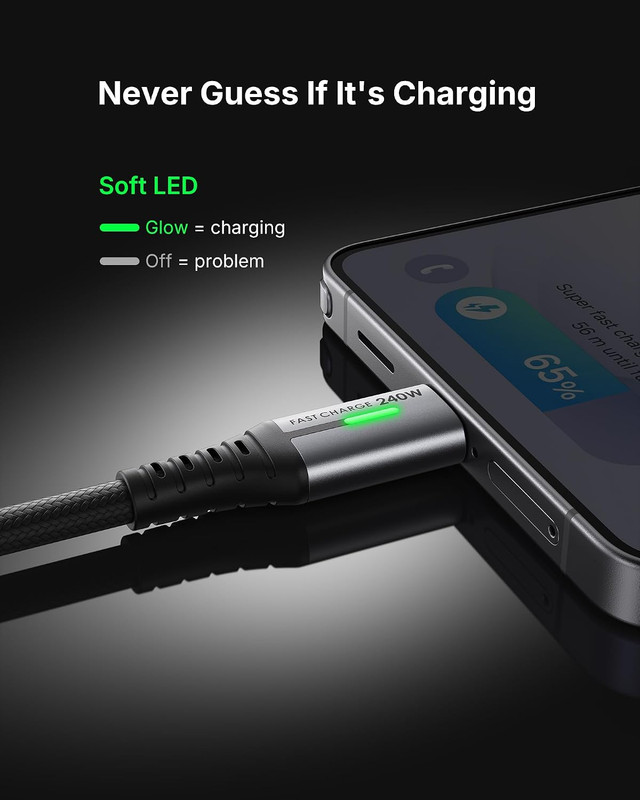 USB C to USB C Cable, 240W Fast Charging Type C Charger Cord, Braided USBC Phone gallery