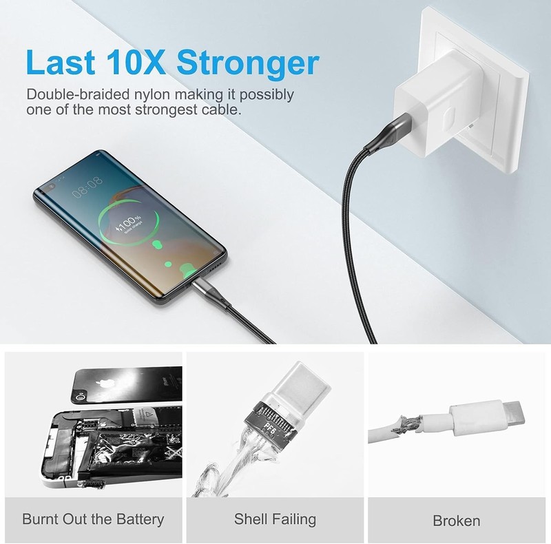 USB A to USB C Cable 3Pack 10Ft Fast Charging 3A Long Nylon Braided Cord | 48... gallery