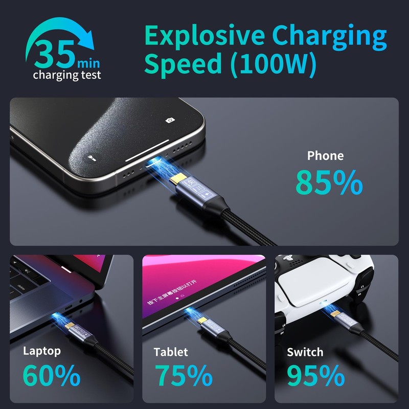 USB C to USB C Data Cable 3.3FT, 100W USB C-C Cable, 20V5A Fast Charging PD U... gallery