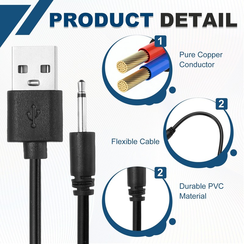 2Pcs 2.6FT DC Charging Cable, USB to DC Power Cable 2.5mm l 14mm, Black/White gallery