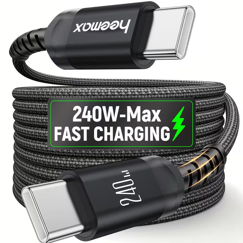 HEEMAX 240W Max Fast Charging Cable, PD3.1 High-Speed Type-C Charger Cord 3ft