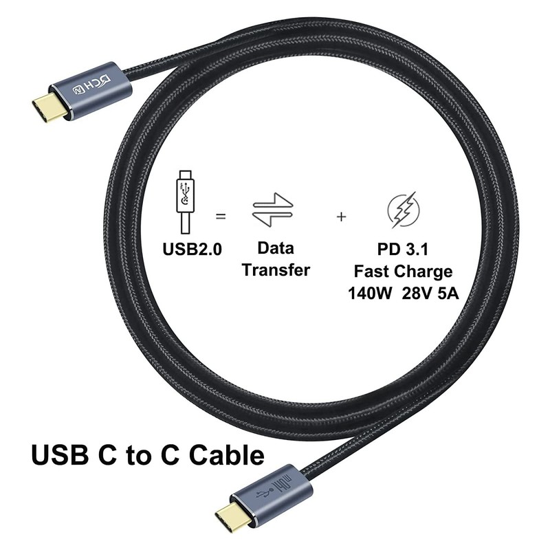 USB C to C Cable 3FT 140W PD 3.1 Fast Charging Nylon Braided 28V/5A Cord gallery