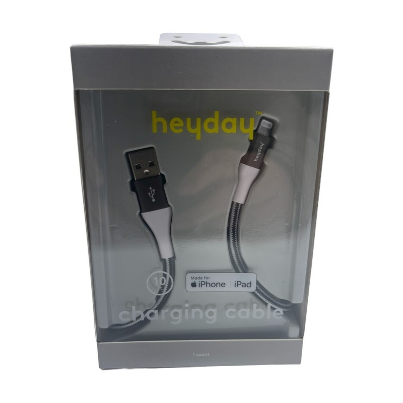 heyday IOS USB-A Braided 10 ft. Cable (Black/White/Gunmetal)