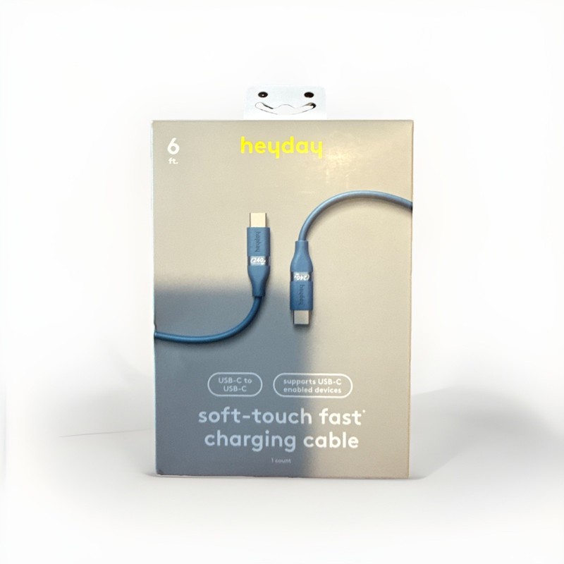 heyday Blue Soft-Touch USB-C to USB-C Charging Cable