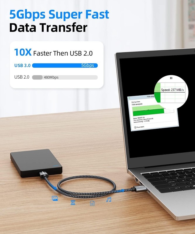 High-Speed 0.5FT Micro USB Cable with Braided Design - Universal Compatibility gallery