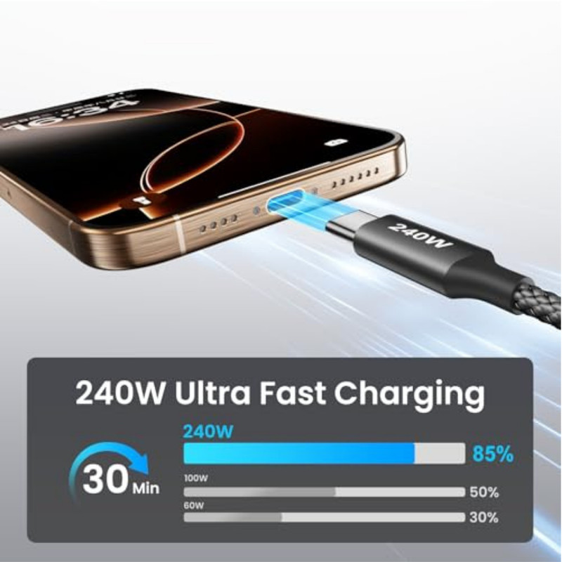 240W USB C to USB C Cable 10Ft 2-Pack Super Fast Charging Type C Charger Cord gallery