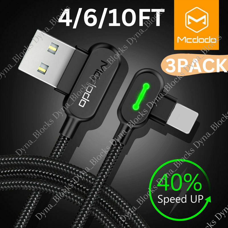 3Pack Mcdodo 90 Degree Braided USB Charging Cable Data Charger For iPhone 14 13