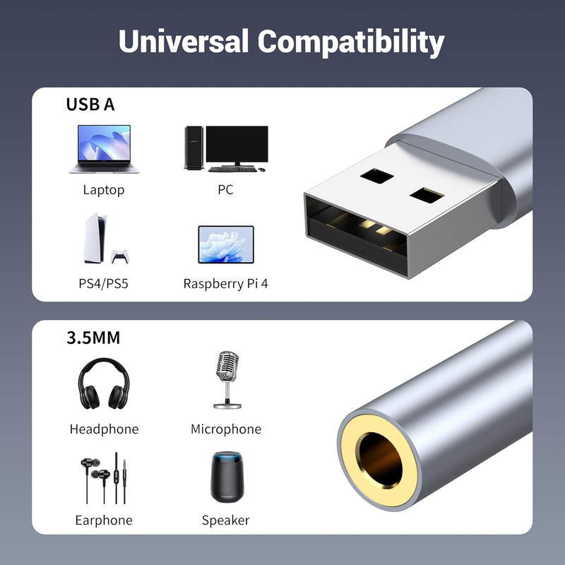 Adaptador de conector de audio USB a 3,5 mm para auriculares, PC y portátil gallery