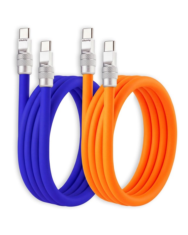 240W Silicone USB C to C Cable, 2 Pack, Blue+Orange, 6.6FT