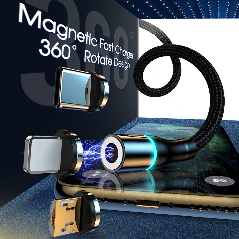 NYLON MAGNETIC USB CHARGING CABLE LED 3 in 1 FAST CHARGING