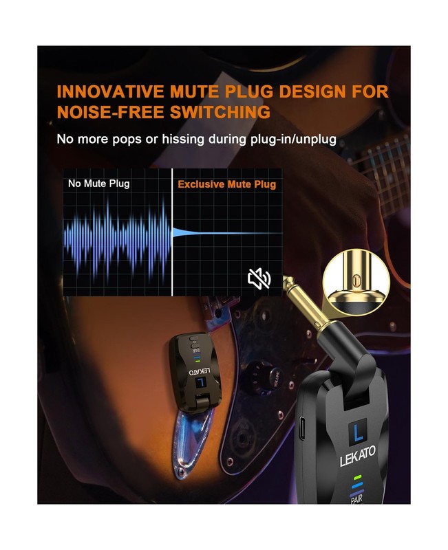 LEKATO 2.4Ghz Wireless Guitar System Exclusive Mute Plug for Electric Guitar ... gallery