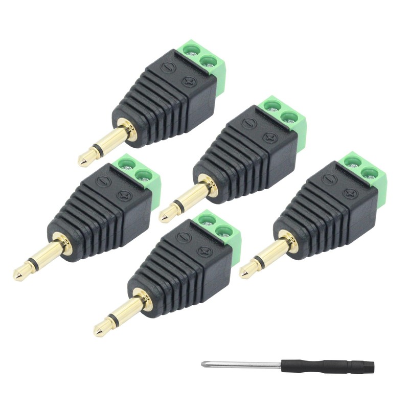 5Pcs 3.5mm Audio Terminal Block Connector, Gold Plated TS 2 Pole 1/8 inch Mon…