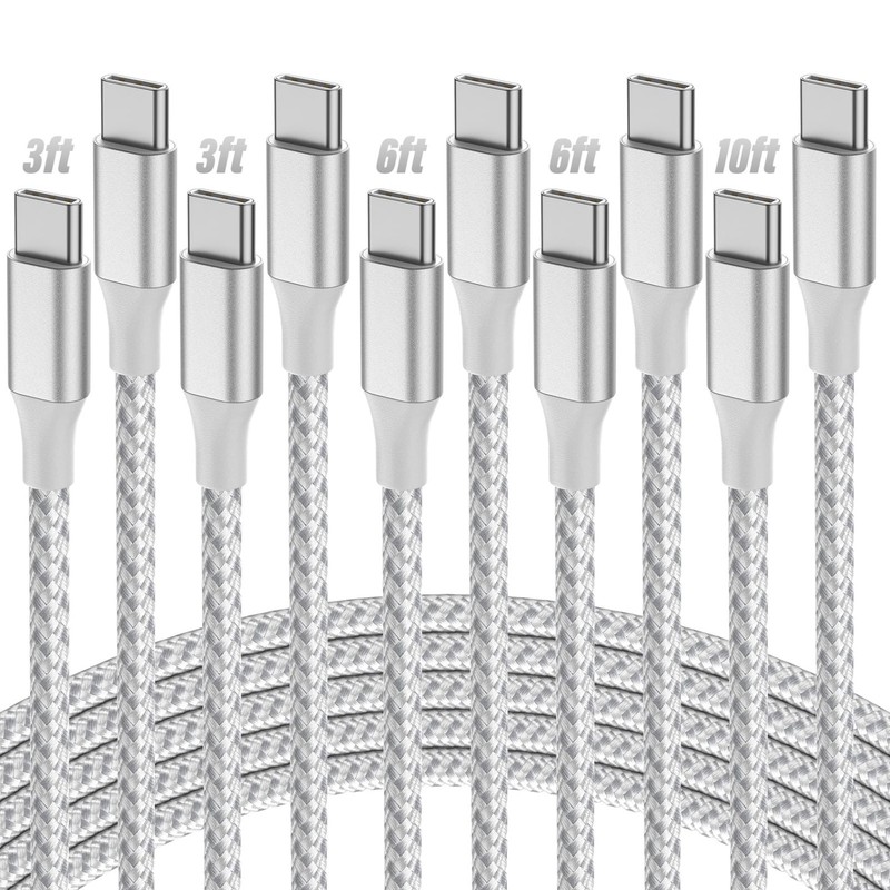 USB C to USB C Cable 5-Pack [3/3/6/6/10FT] 60W Fast Charging Nylon Braided Type gallery