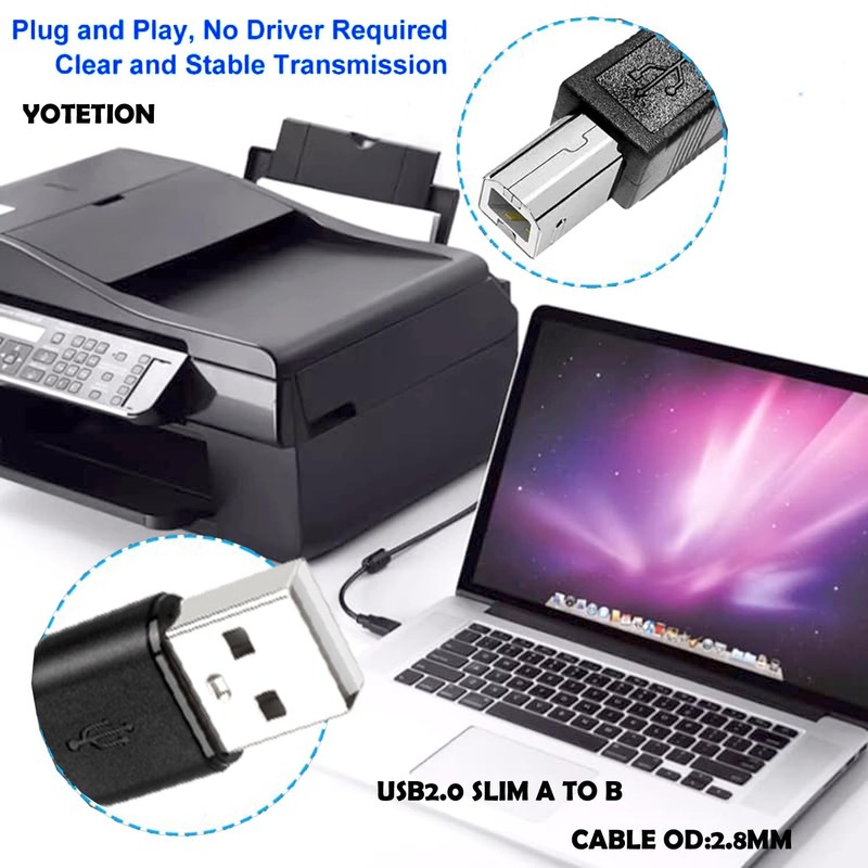 25FT Slim OD2.8MM USB A to USB B 2.0 Wire Long Fast Charging Cord for Printer gallery