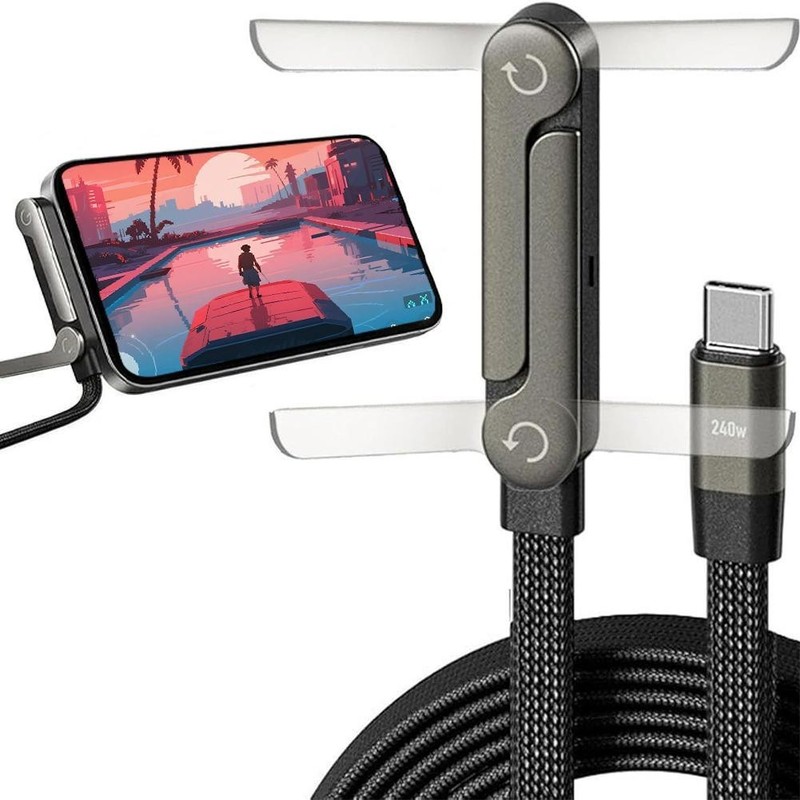5FT 240W Braided Fast Charging Cord USB C Charger Cable + Invisible Phone Stand gallery