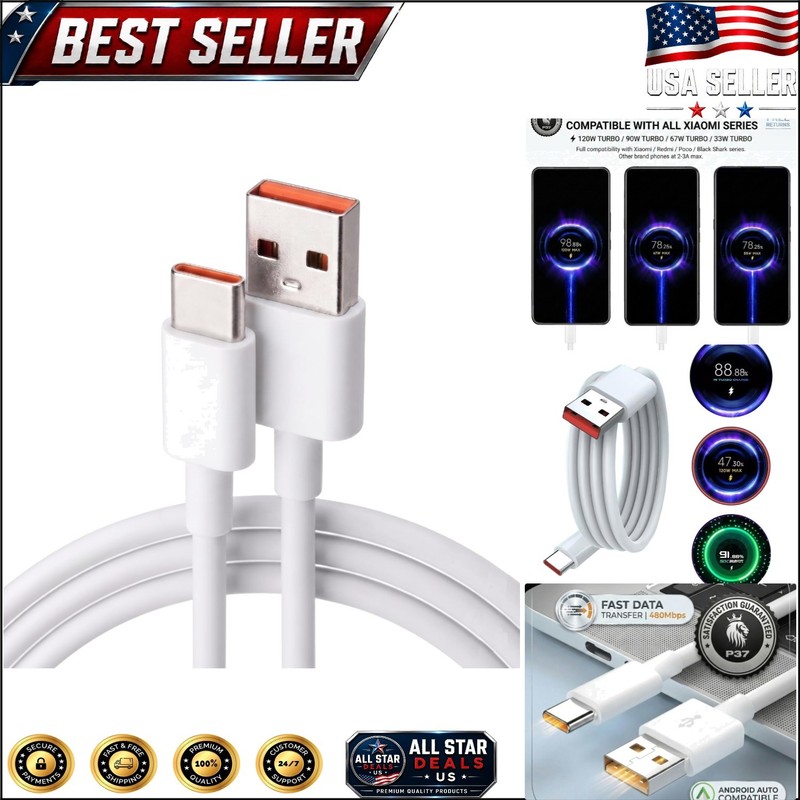 Superior 6A USB-C Turbo Charging Cable for Xiaomi – 1M, 480 Mbps Transfer