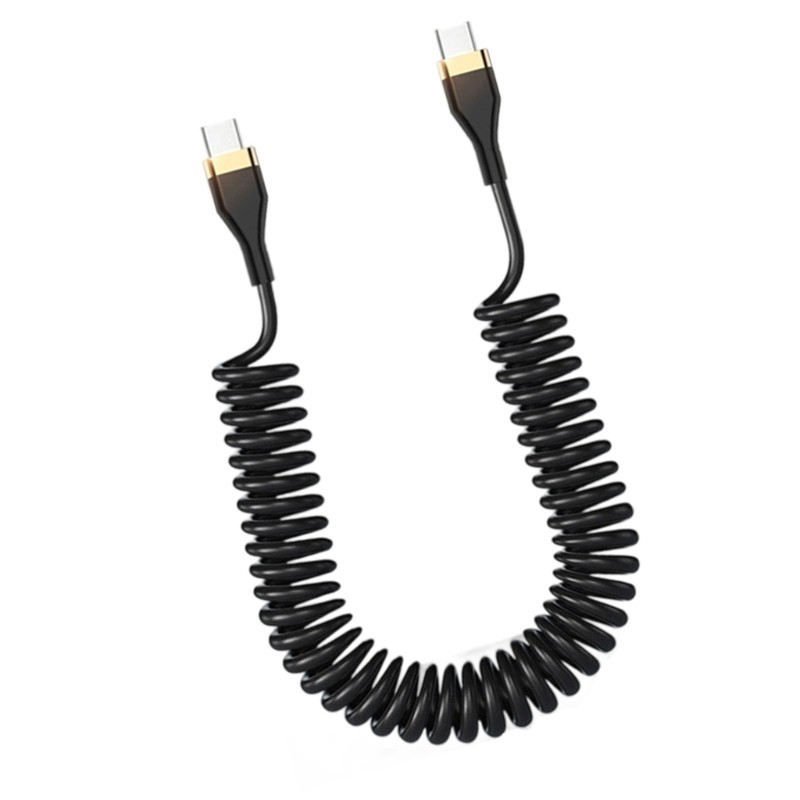 Smartphone Spring Coiled Double Type C Cable 100cm 120W Fast Charging Data Sync