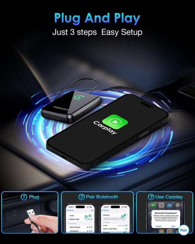 Apple CarPlay Wireless Adapter, Convert OEM Wired CarPlay to Wireless Dongle,... gallery
