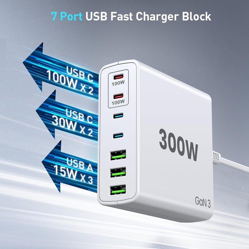 USB C Fast Charger Block 300W: 7 Port USB Charging Station Hub Brick - Dual PPS gallery