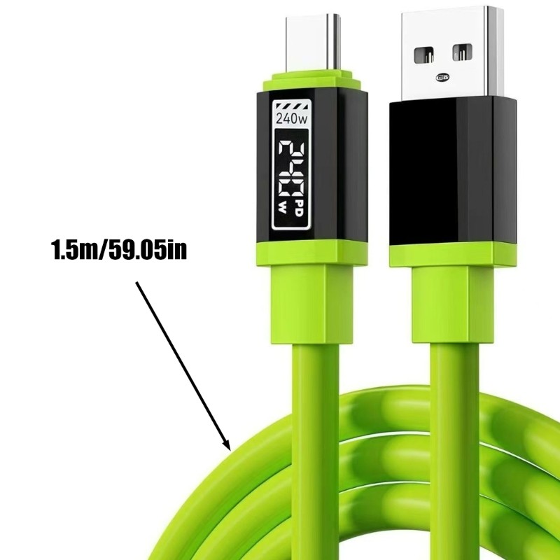 240W Fast USB C Charging Data Cable Flexible Silicone Metal Plugs Cord 150cm gallery