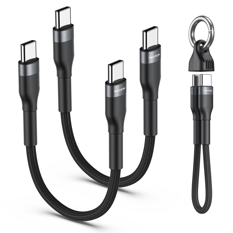 PD 60W Short USB C Cable (2 Pack), Keychain 6 Inch USB C Cable/Nylon Braided Typ