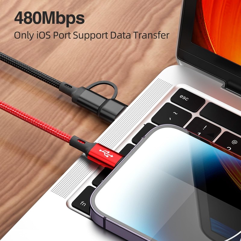 2 PCS 6 In 1 Multi Charging Cable 6FT Braided Fast Cord USB A/C To IP/Type C gallery