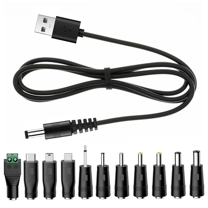 Universal Charger Power Core, 5V USB to DC 5.5x2.1mm, Charging Cable with 11...