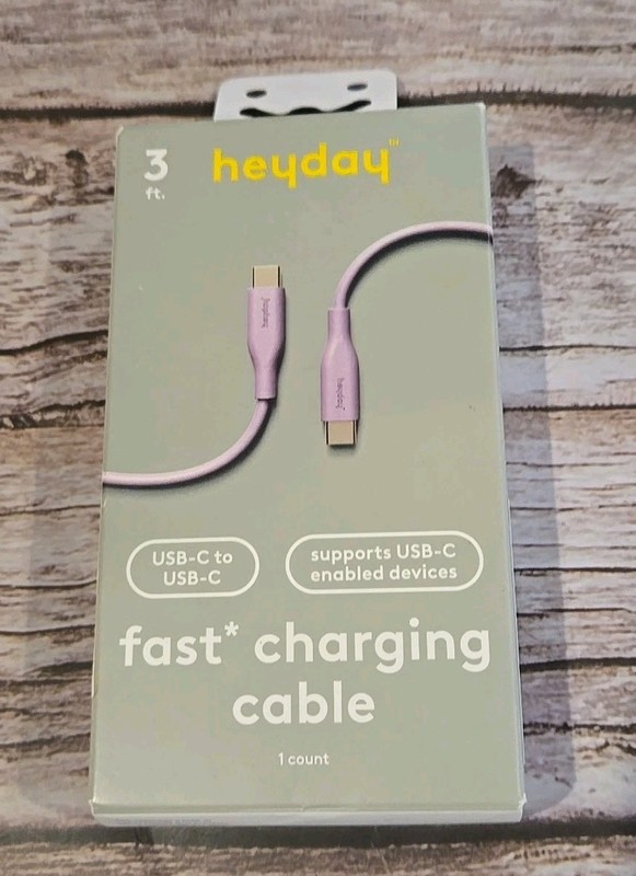 heyday USB-C to USB-C Cord Cable Pastel Lavender Fast Charging 3 Feet New (180)