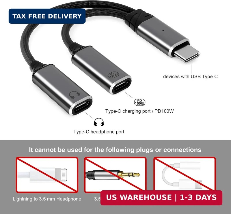 USB C Splitter，2 in 1 USB C Headphone and Charger Adapter Audio Dongle Cable wit gallery